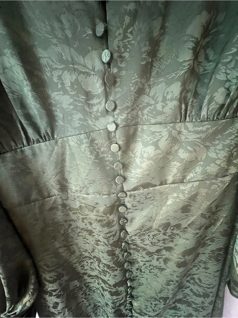 Eloquii Green Floral Jacquard Midi Skirt with Front Buttons - Picture 3 of 4